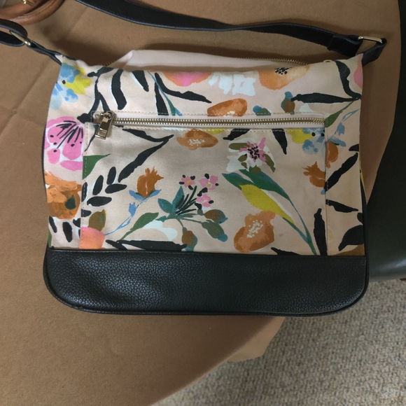 a new day Handbags - A New Day Peach Floral Crossbody Purse With Black Accents